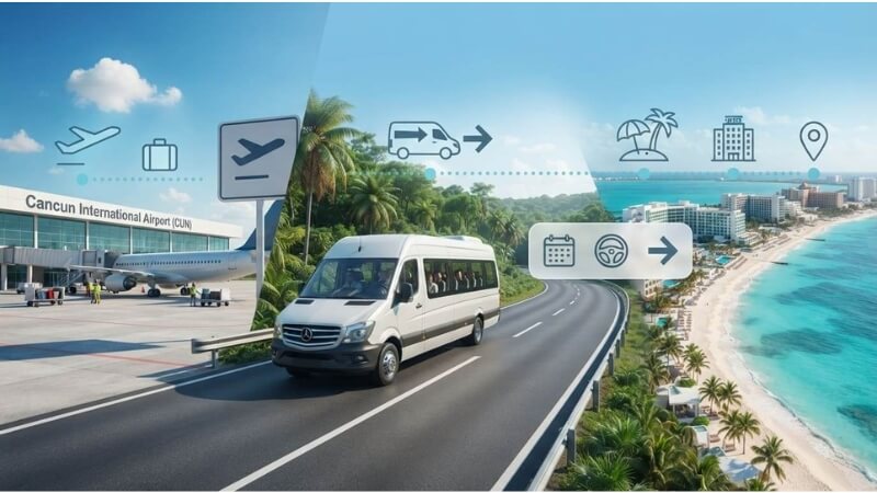 Private van traveling from Cancun Airport to Hotel Zone