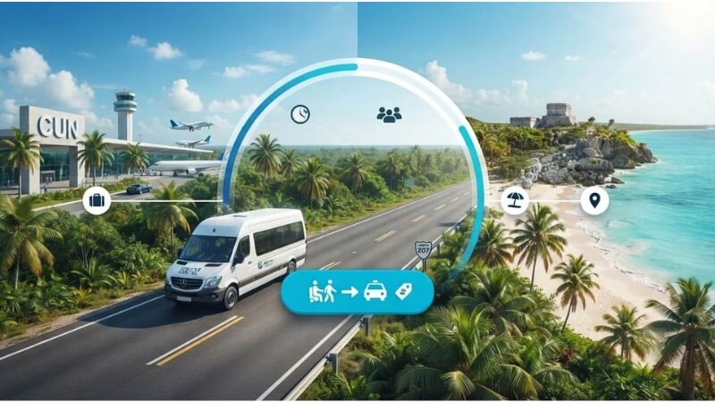 Private van traveling from Cancun Airport to Tulum
